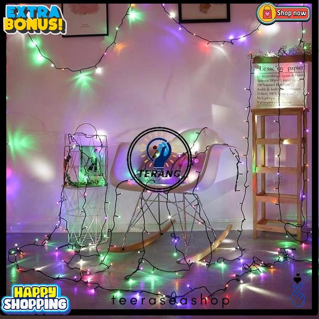 Lampu Tumblr/Lampu Natal Led/Tumblr Light/Tumblr Led 7Warna Lancip/Roket/100Led/Kabel Hitam Diskon
