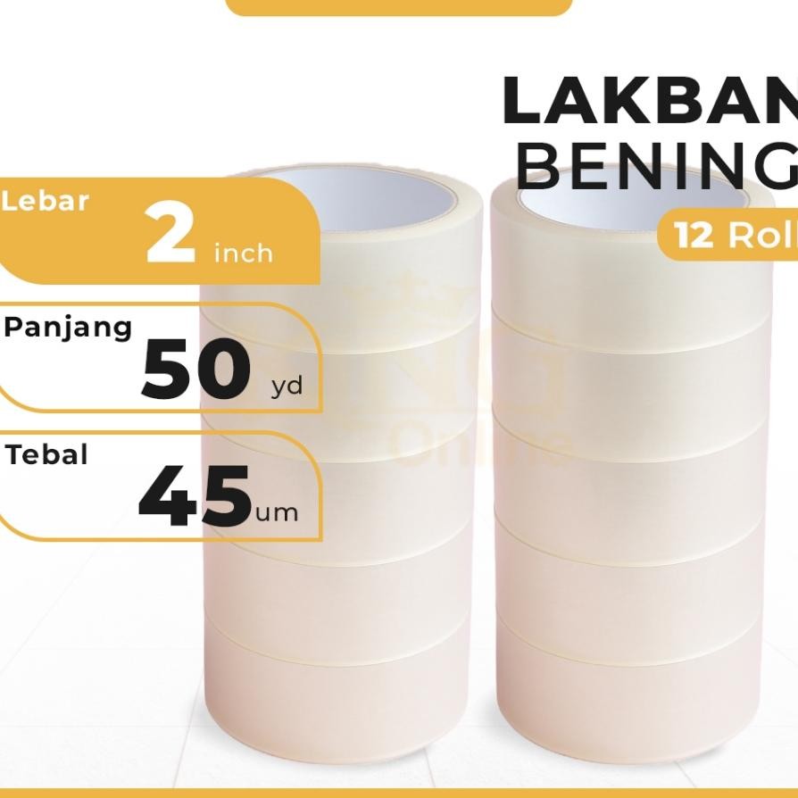 

12 Pcs Lakban Bening 48 Mm X 50 Yard 2 Slop Tebal Plakban White Clear Ontape