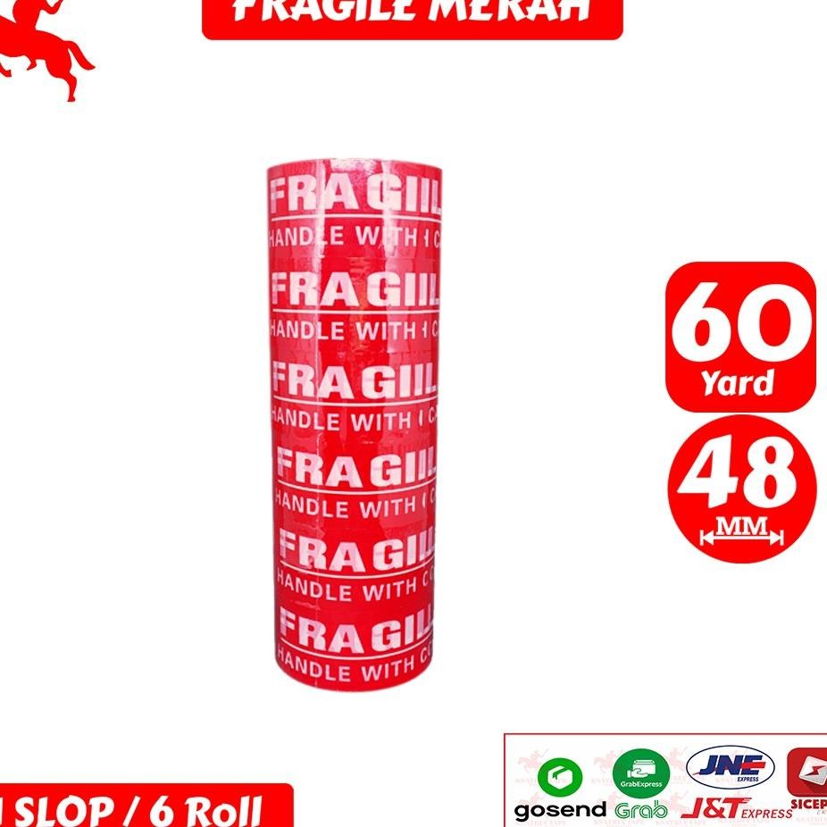 

Lakban Opp Tape Lakban Fragile Merah Ksatria Tape 60 Yard 1 Slop