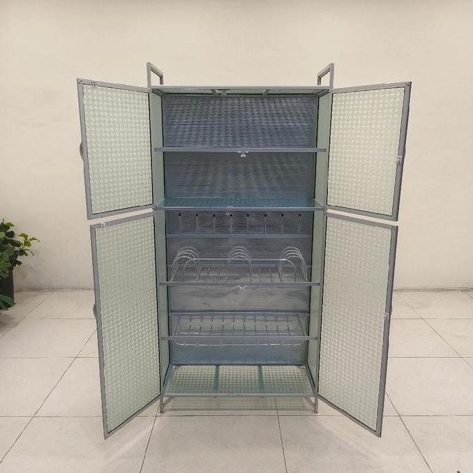 NEW LRP 709-79x33x165 cm "Lemari Rak Piring Kaca Motif 2 pintu 79x33x165 cm Aluminium Holo U 15mm Ga