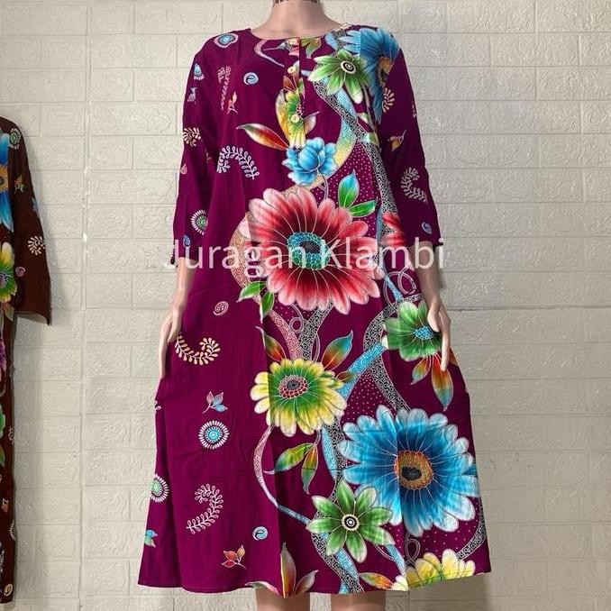 DASTER 19 LENGAN 3/4 LD 120 KENCANA UNGU ASLI LABEL HIJAU || DASTER BUMIL BUNGA BATIK DRESS WANITA M