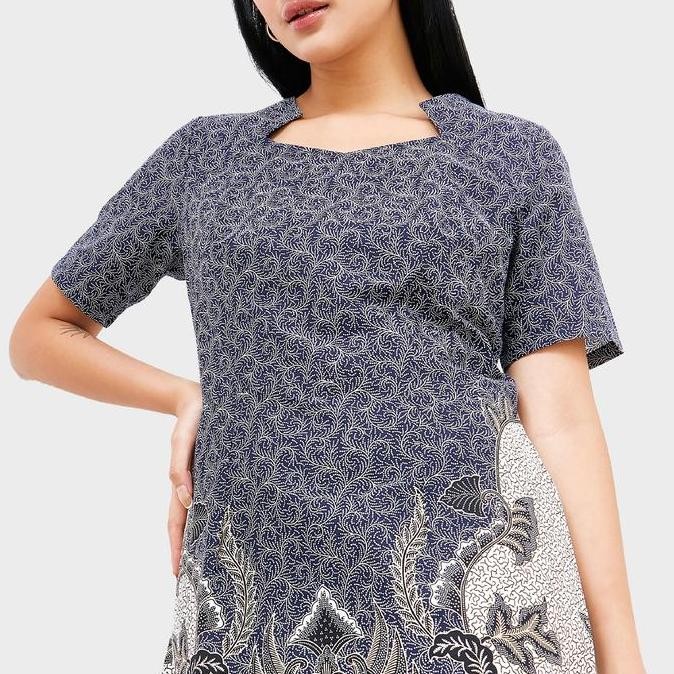 JAYASHREE - BATIK RADYTA BLUE DRESS WANITA - TUNIK MOTIF BATIK PREMIUM PANJANG SLIM FIT WANITA WARNA
