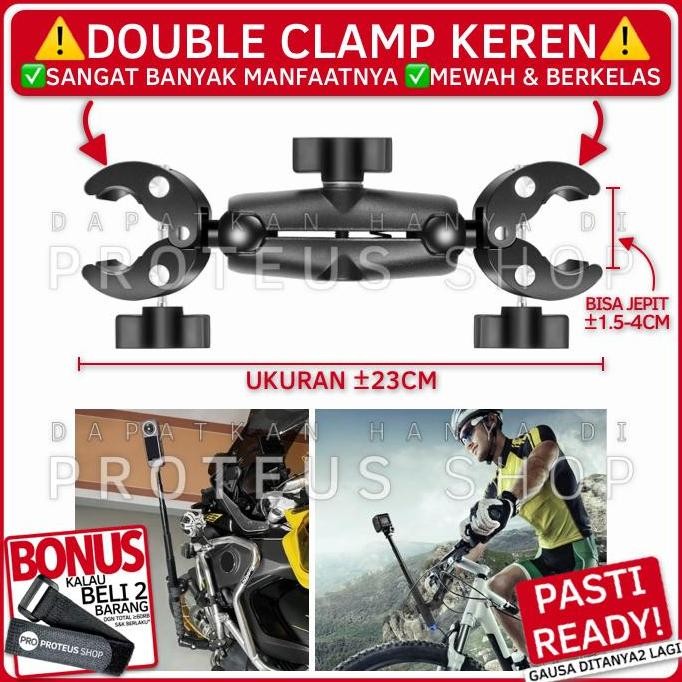 Double Clamp Jepit Ganda Untuk Pasang Tongsis, Monopod, Stik, Stick Di Motor, Sepeda, Scooter, Tiang