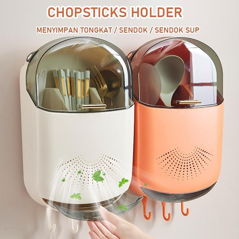 Tempat Sendok Garpu Sumpit Dengan Tutup Rak Wadah Dapur Tertutup Rak Sendok Kandang Peralatan Makan