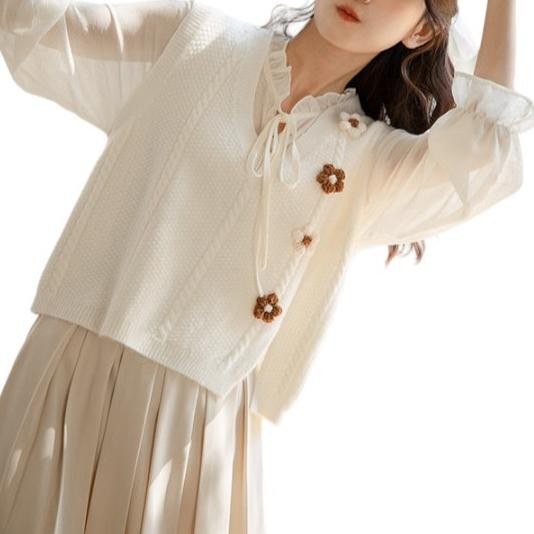 SZ [ RedPink ]Outer Atasan Wanita Rajut Import Tanpa Lengan Korean Style FOURFLOWER VEST