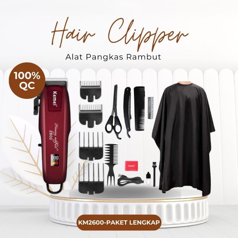 Mesin Cukur Rambut Cas Profesional Barbershop KEMEI KM-PG2600 Indikator Baterai Digital