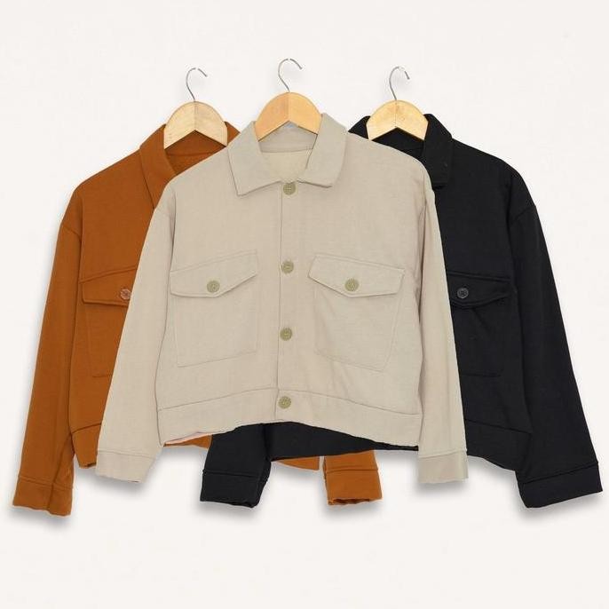 Jaket Saku Wanita Olin Button Outer Kancing Crop Top Premium Jumbo XL