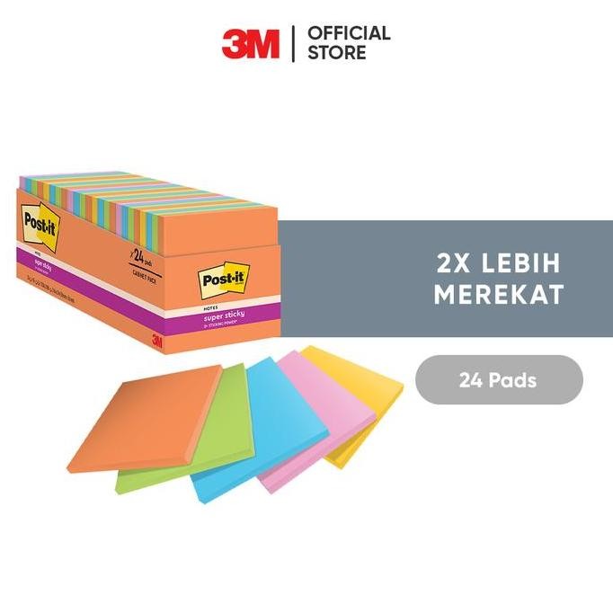 

TERMURAH - 3M Post-it Super Sticky, Notes, 2x Lebih merekat, 24 pads