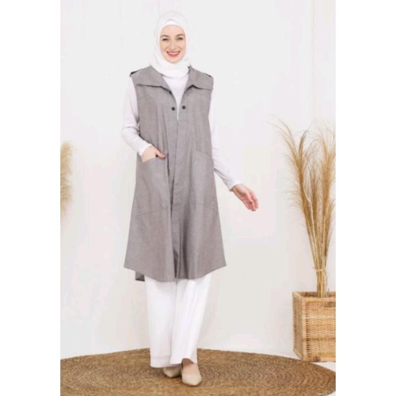 SZ Outer Rompi Vest Panjang Atasan Wanita Muslimah Bahan Oxford Tebal Halus Aisyah