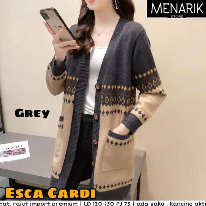 new escaaa cardi jaket cardigan jumbo wanita rajut import halus motif cantik
