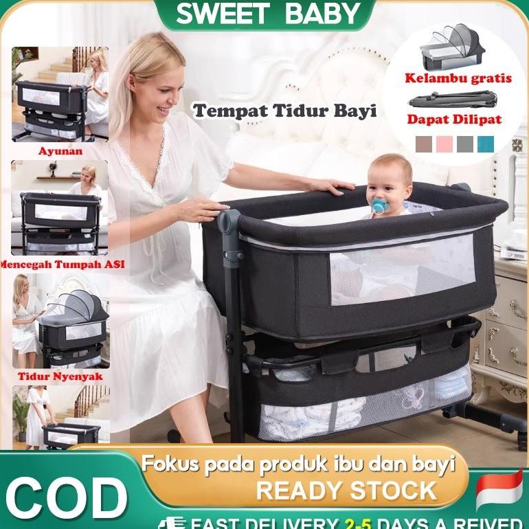 Terlaris [Kelambu Gratis]Tempat Tidur BayiRanjang Bayi Box Bayi Tempat Tidur Bayi Tempat Tidur Lipat