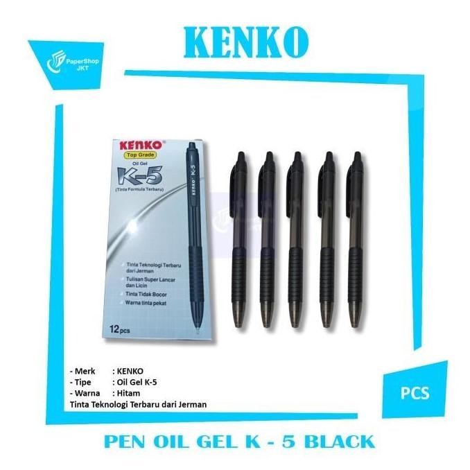 

Kenko Ball Pen Oil Gel K - 5 Black ( Gel Pen ) - Lusin Pena Pulpen Stationery Hitam