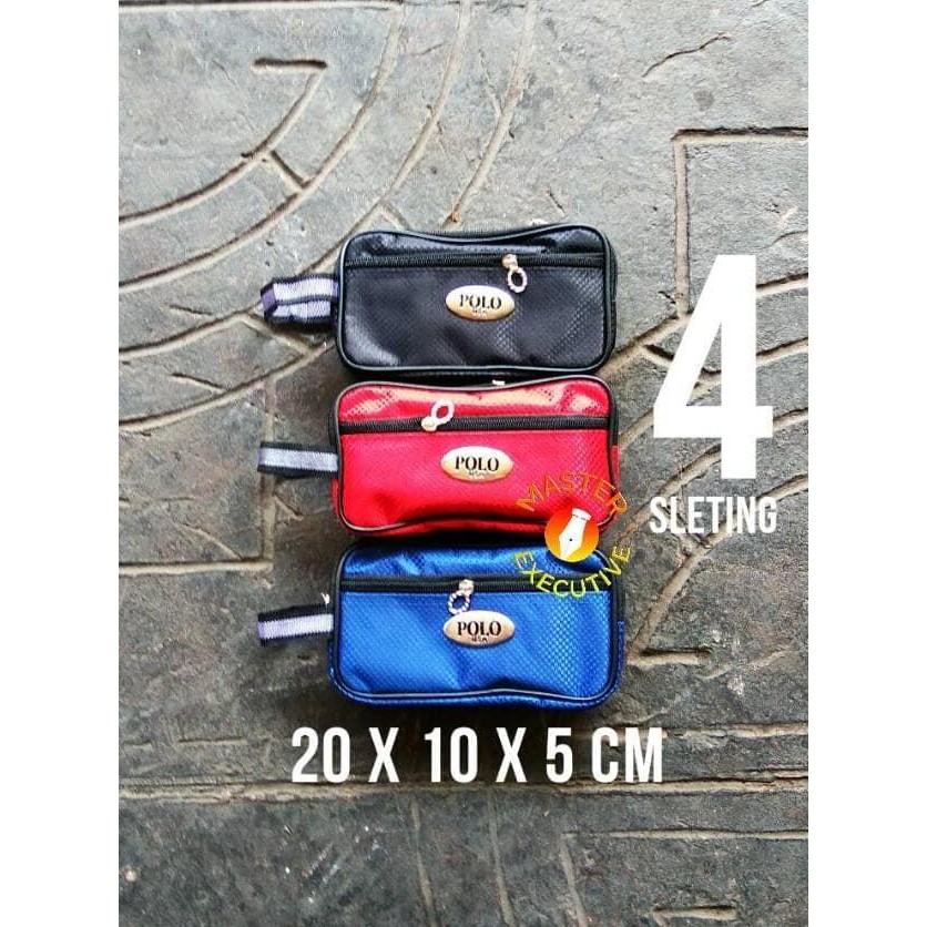 

Polo Tempat Pensil 4 Sleting Kain Hitam / Merah / Biru - Pencil Case