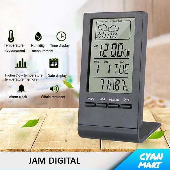 

Jam Meja Digital LCD Weather Forecast Date Alarm Clock Hygrometer JS