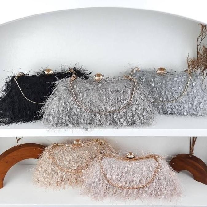 TAS DOMPET CLUTCH PARTY PESTA IMPORT WANITA KONDANGAN BULU BELUDRU