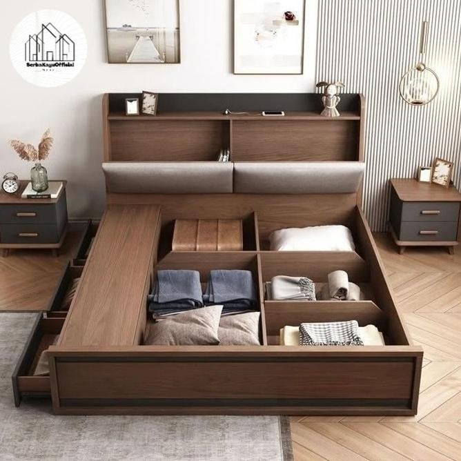 Ranjang tempat tidur hidrolik | tempat tidur serbaguna minimalis