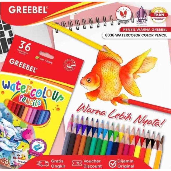 

GREEBEL Pensil Warna 36 Warna / Water Colour 36 Warna (8036) / Coloured Pencil / Aman untuk Anak Mewarnai