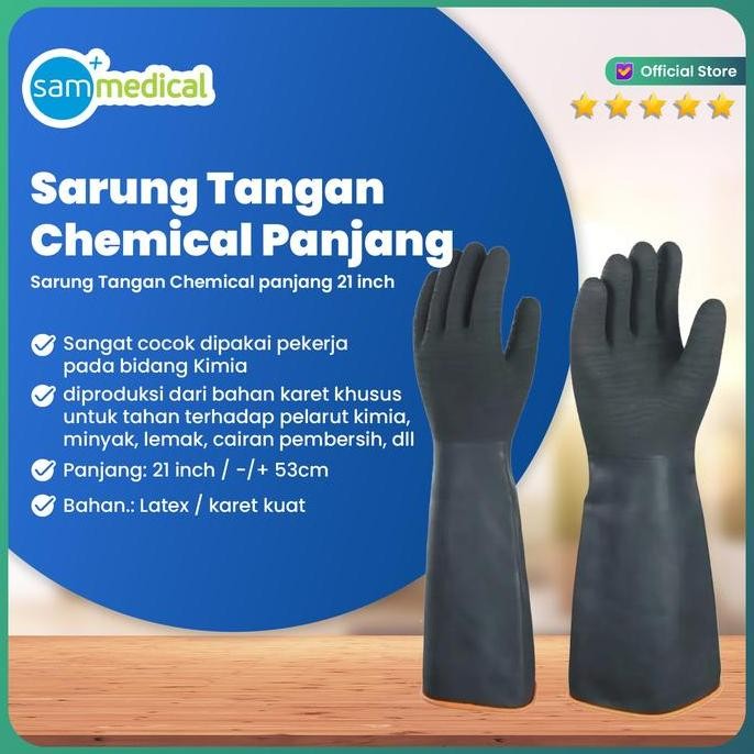 Sarung Tangan Panjang Hitam 55Cm / Sarung Tangan Chemical / Sarung Tangan Karet Tahan Kimia Hitam Su