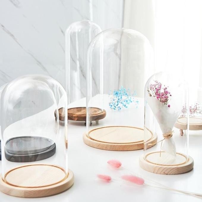 (Allthebest) Flower Glass Dome Classic / Kubah Kaca Bunga / Kubah Display Kaca Transparan / Display 