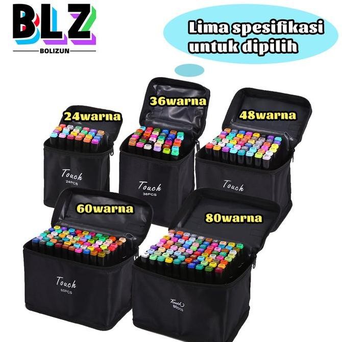 

BOLIZUN 2 in 1 Spidol dan Stabilo Touch Isi 24/36/48/60/80 Warna Dual Side Fine Art Brush Pen Sketsa Hm