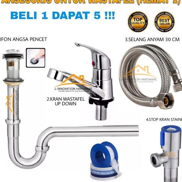 Paket Kran Air Wastafel Cuci Tangan Keran Shower Selang Anyam Stainles