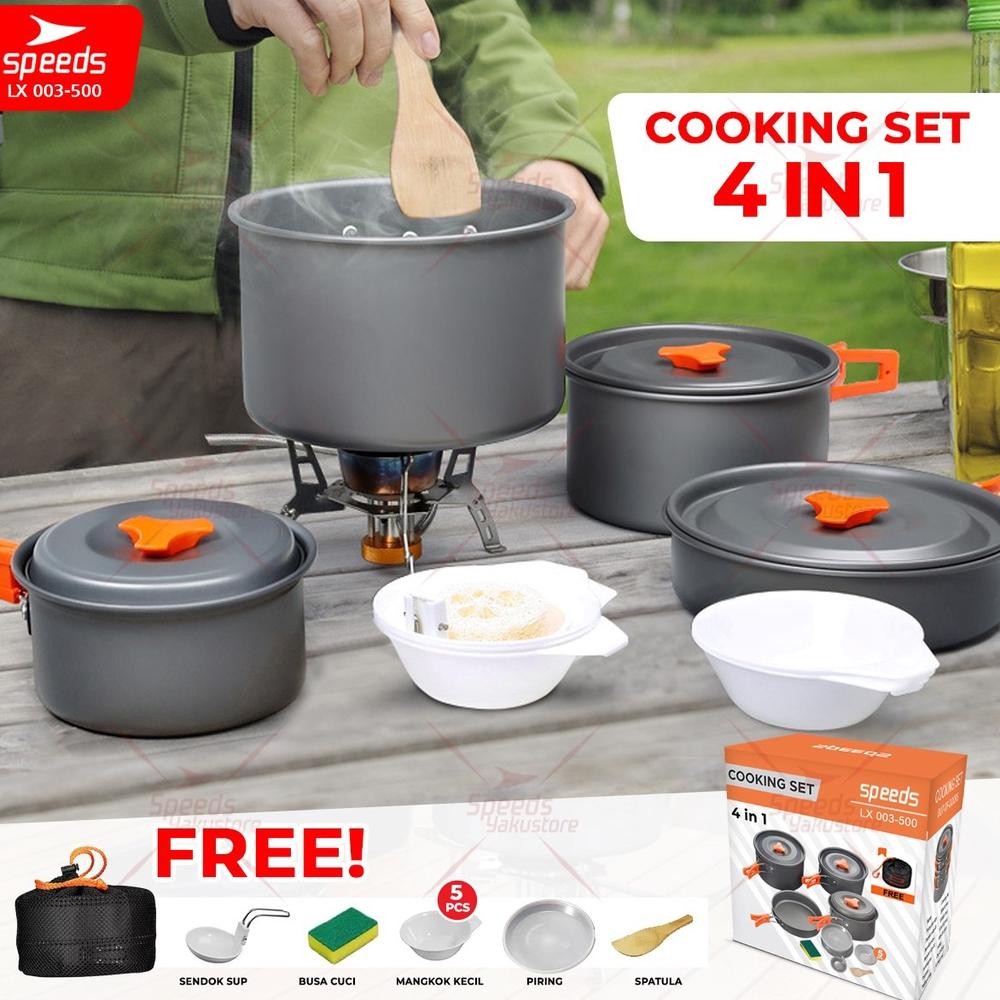 SPEEDS Alat Masak Camping Set Mini Cooking Cookware Rekreasi Pesta Portable 2-6 Orang Ceret Outdoor 