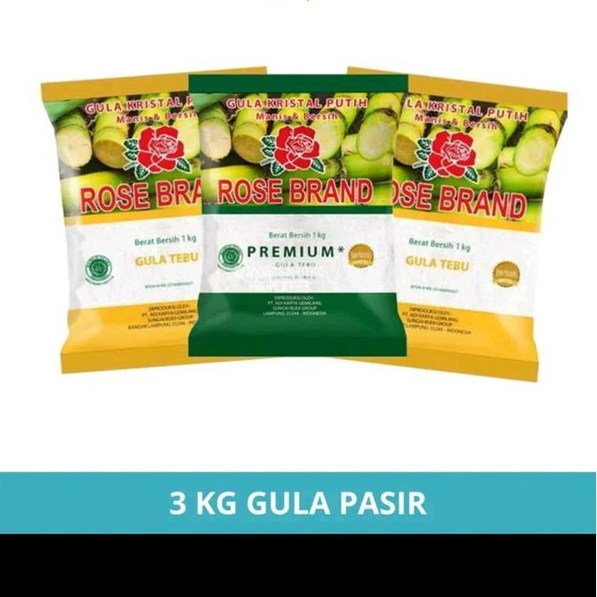 

Baru Paket 3pcs Gula GMP 1kg + Gula Kristal Putih WB + Rose Brand