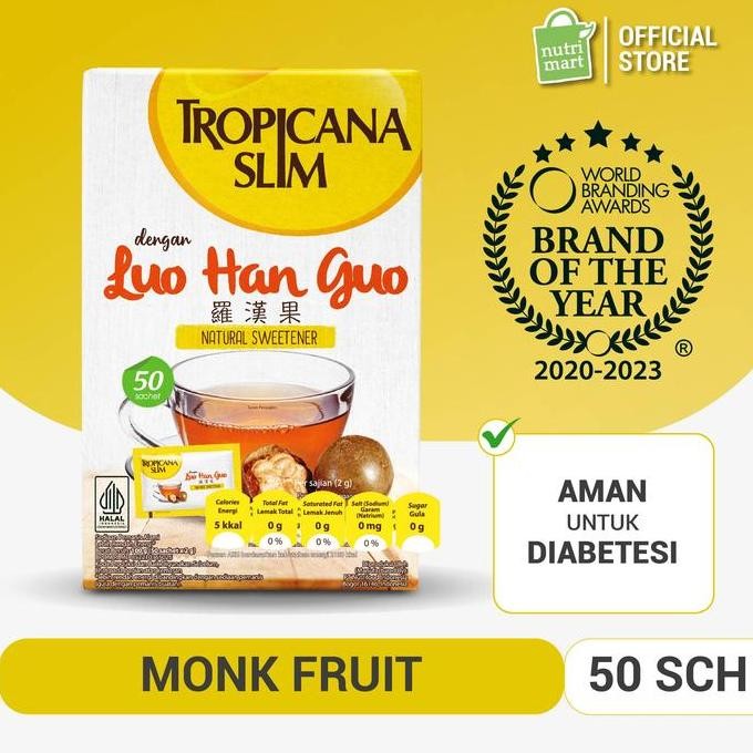 

Baru Tropicana Slim Sweetener Luo Han Guo 50 Sachet - Pemanis Alami Tradisional