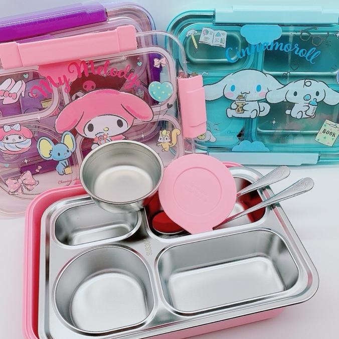 Lunch Box Set Stainless 304 Kotak Makan Anak Kotak Bekal Anak Sekolah Unicorn Dinosaurs Kotak Makan 