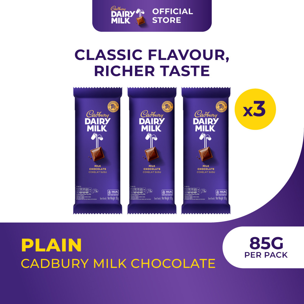 

Cadbury Dairy Milk Chocolate 85gr | Cokelat Susu Original Premium Cemilan Favorit Keluarga | Triple Pack x3