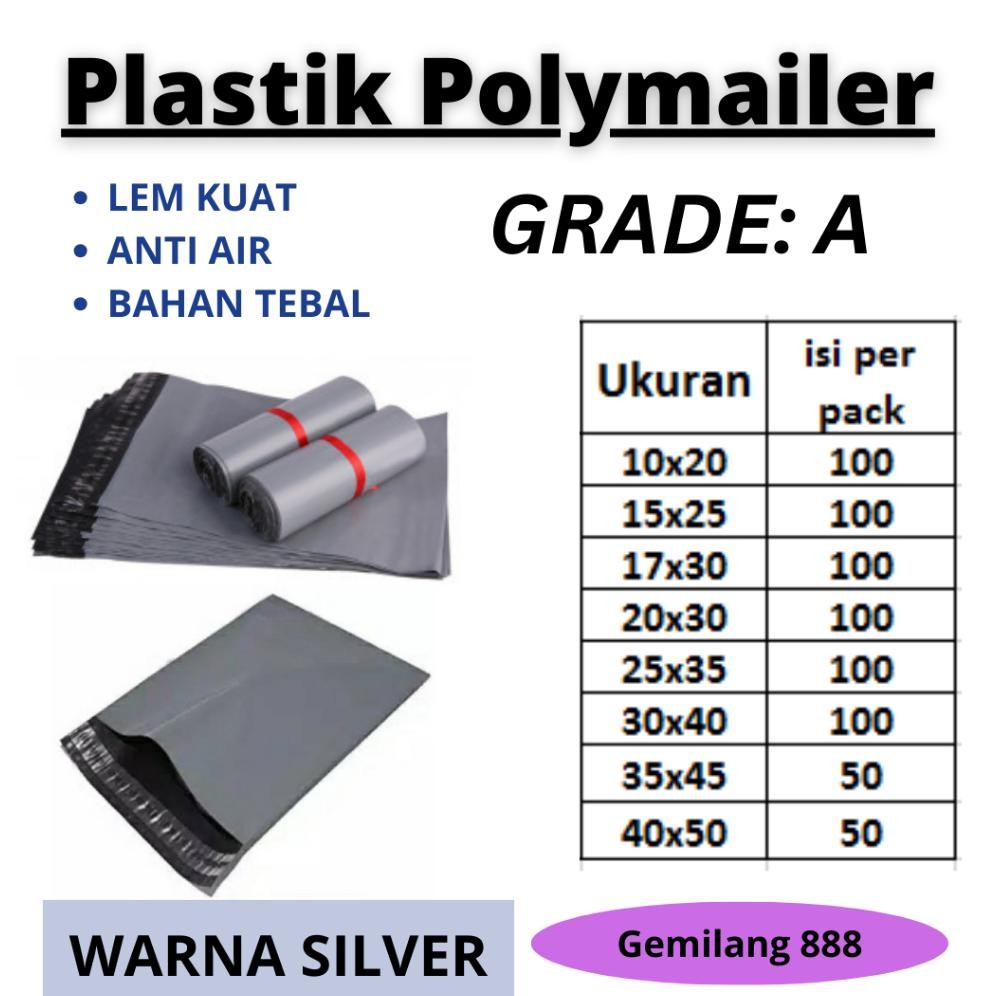 

BisaCod Plastik Polymailer Lem Uk 15X25 (100Pcs), Plastik Packing Lem Silver, Plastik Lem Bungkus Paket Sale