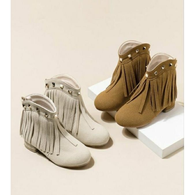 Littlefairy Sepatu Boots Anak Rumbai Cowboy