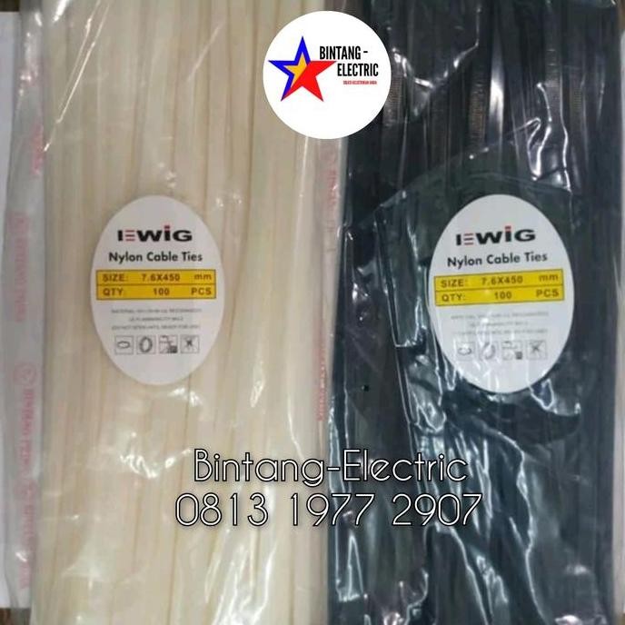

Diskon! Cable Ties Warna 45cm x 7.6mm EWIG - Hitam Putih Nylon Isi 100pcs