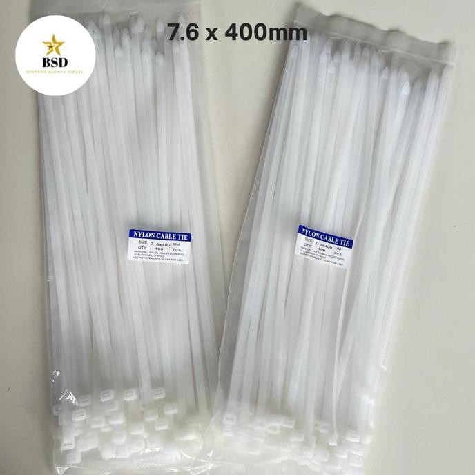 

Diskon! Kabel Ties CV-400 7.6x400mm Putih Hitam - Cable Tie 40cm Isi 100pcs