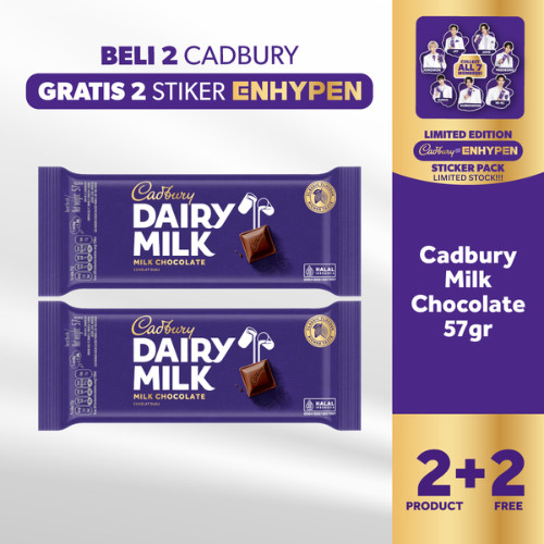 

[B2G2] Beli 2pcs Cadbury Milk 57gr, GRATIS 2pc Sticker Enhypen [LIMITED EDITION] | Cokelat Susu Original Premium Cemilan Favorit Keluarga