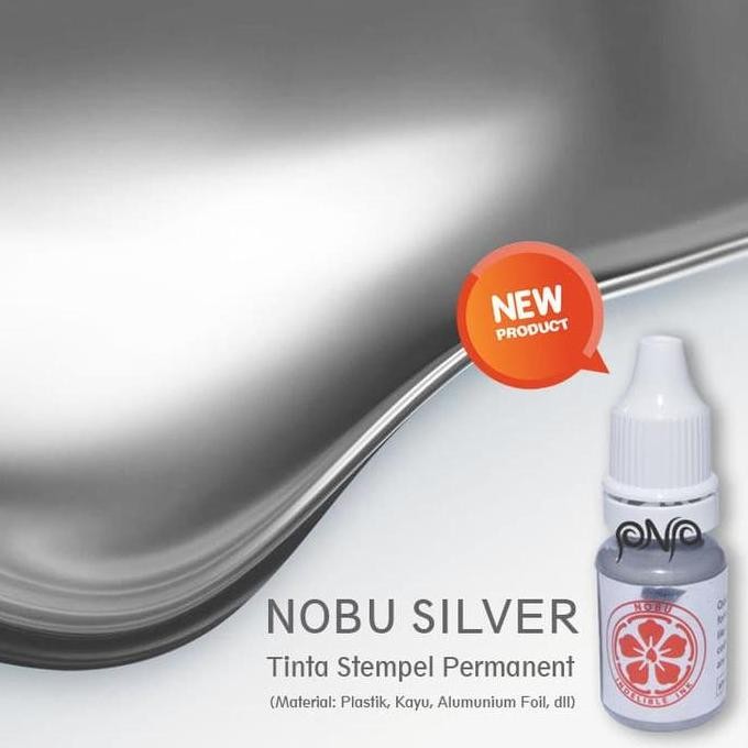 

Nobu Silver Tinta Stempel Permanen Cap Logo Barcode Plastik Besi 10Ml