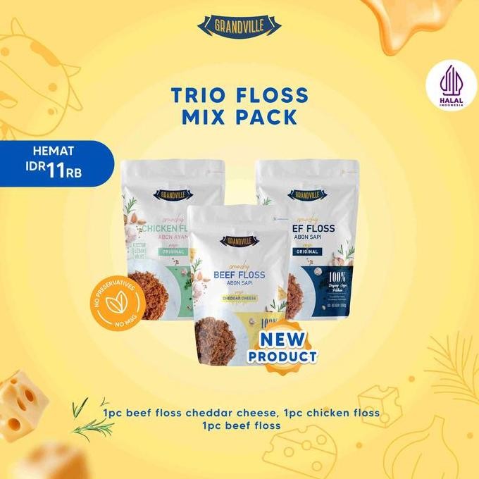 

Grandville Abon Sapi Cheddar Cheese, Ayam & Sapi Crunchy Trio Mix Pack - Non Msg Gluten Free