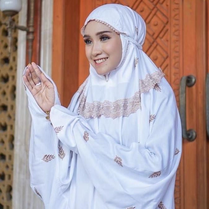 (Allthebest) Mukena Lajuran Terusan Langsungan Dewasa Bordir Jumbo Mewah Premium Motif Cemara