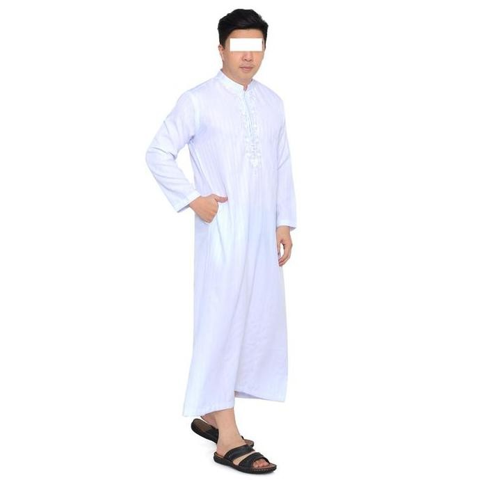 (Allthebest) JUBAH GAMIS PRIA PUTIH LENGAN PANJANG REMAJA/DEWASA ARAB PRIA BORDIR