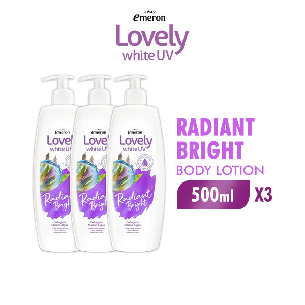 Emeron Lovely White Hand & Body Lotion UV Radiant Bright 500 ml x3