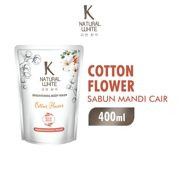 K Natural White Sabun Mandi Cair Cotton Flower Pouch 400 ml x4 - Gambar 2