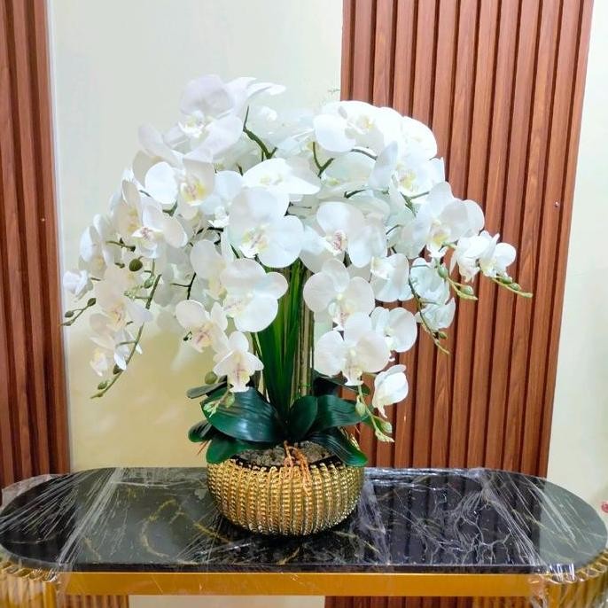Bunga Anggrek Latex P Keramik Artificial Dekorasi Meja Pot Emas Pot Emas