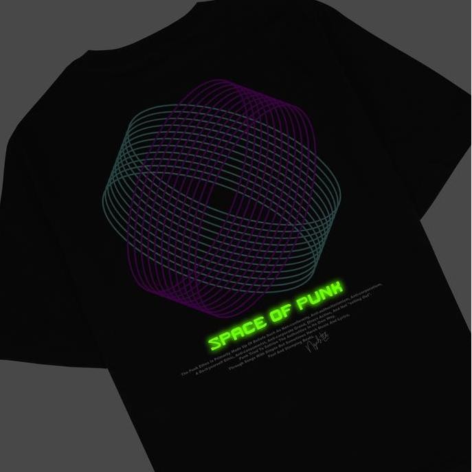 (Gratis Stiker) Ngab Kaos Baju Dewasa Sablon Glow In The Dark Space Of Punk Hitam Nb134 Unisex Pria 