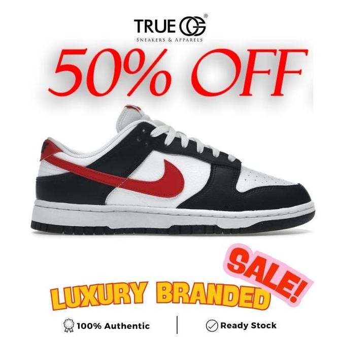 Murah Nike Dunk Low Red Swoosh Panda 100% Original