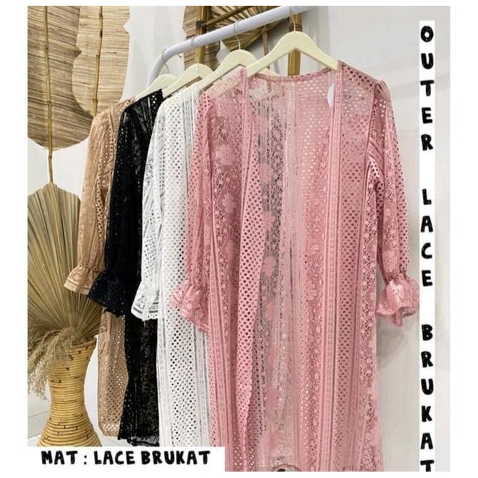 Murah Cod - Long Outer Lace Brokat Brukat Tule Long Cardigan