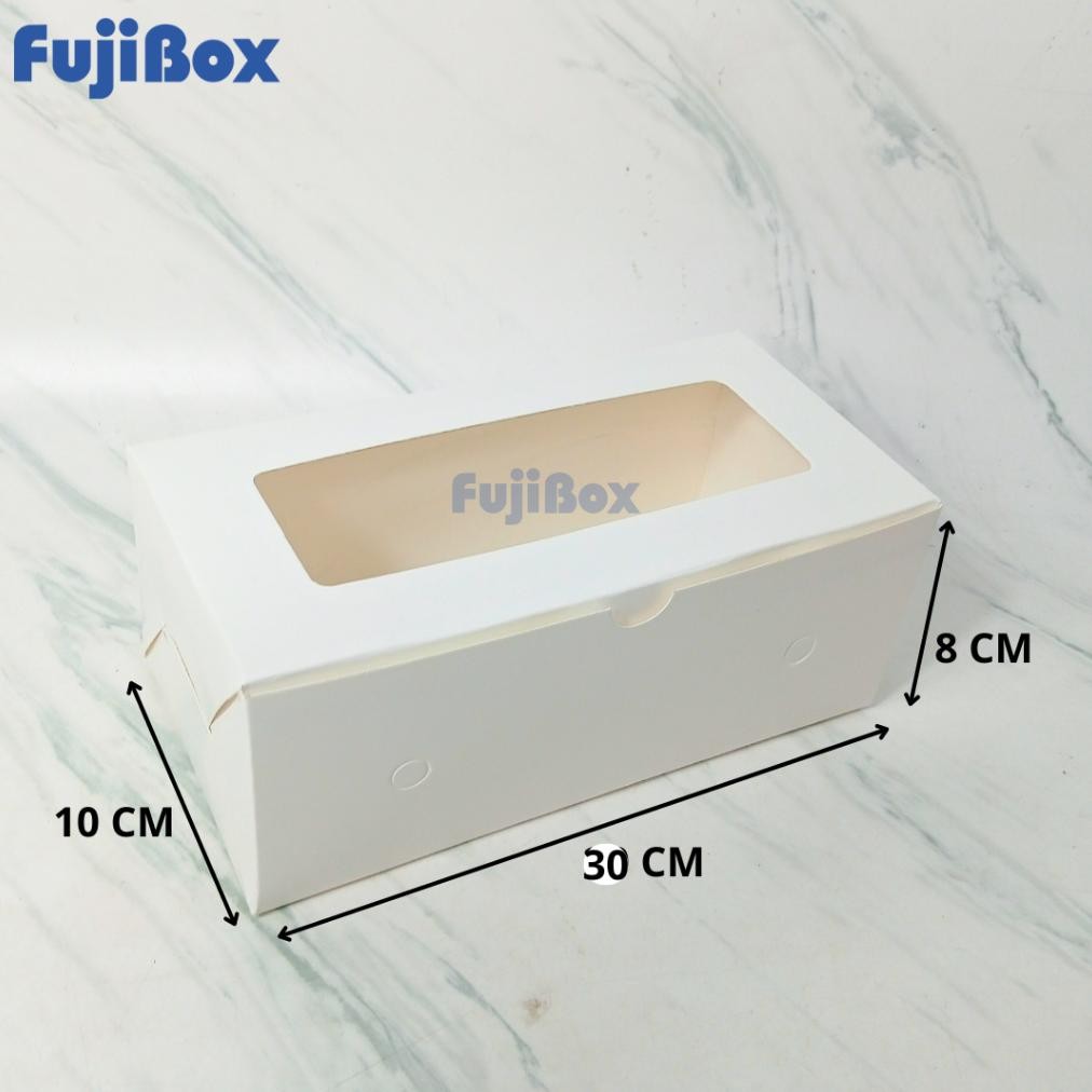 

(10 Pcs) Fuji Box Dus Kotak Kue Ivory 10 cm x 30 cm x 8 cm Putih Polos Ivory Premium Jendela aSt