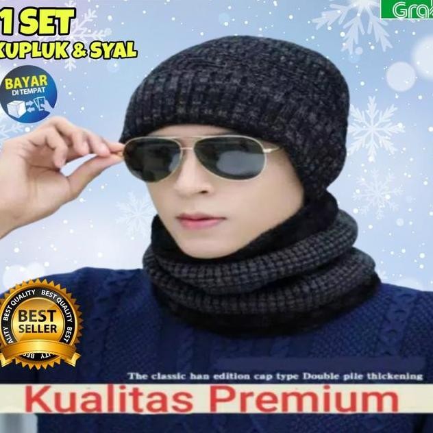 Topi Kupluk Syal Rajut Musim Dingin Winter Scarf Beanie Hat Pria Cowok