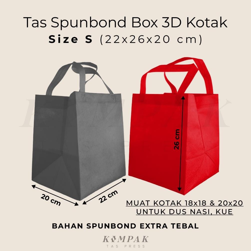 

1 Lusin/12 Pcs - Tas Spunbond Press Box 3D Kotak 22x26x20 Cm Kantong Goodie Bag Dus Kue Nasi Bento Hantaran 18x18 20x20 Cm aSt