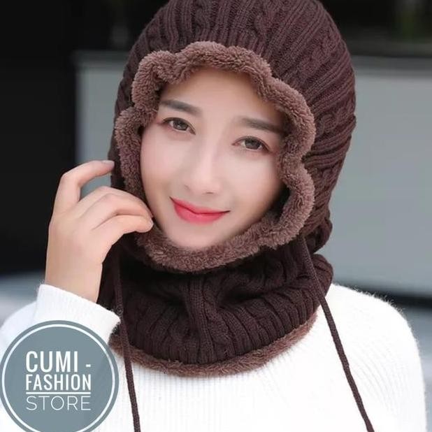 Topi Kupluk Rajut Wanita Musim Dingin Topi Kupluk Woll Coklat