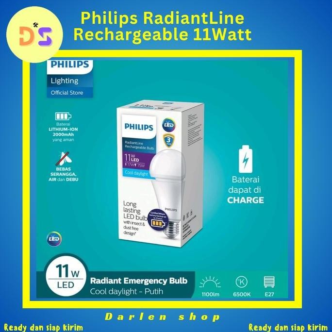 Philips Led Rechargeable 11Watt 6500K Putih 11W 11 Watt Emergency Bulb